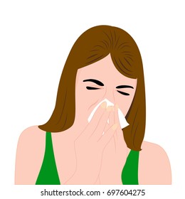 A girl having a cold and sneezing vector