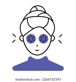 Girl having cucumber facial, premium linear icon 