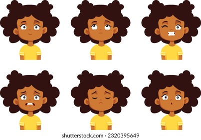 
Girl Having Different Emotions and Facial Expression Vector Cartoon. Funny young female character making faces being expressive 
