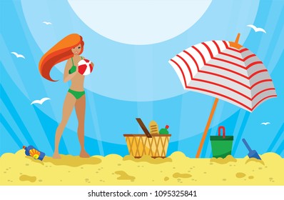 The girl is having fun on the beach