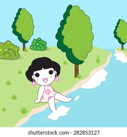 A Girl Having A Good Time At Forest River illustration