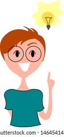 Girl having idea, illustration, vector on white background.