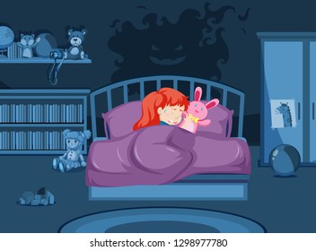 A girl having a nightmare illustration