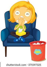 Girl having running nose  illustration