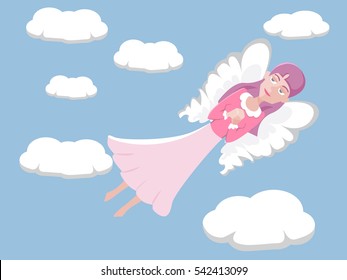girl with head in clouds vector cartoon