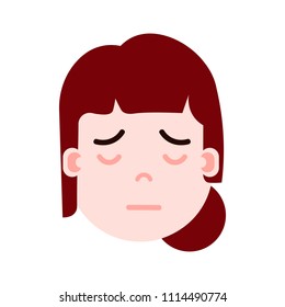 girl head emoji with facial emotions, avatar character, woman sorrowful face with different female emotions concept. flat design.