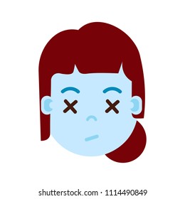 girl head emoji with facial emotions, avatar character, woman dead face with different female emotions concept. flat design.