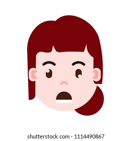 girl head emoji with facial emotions, avatar character, woman grieved face with different female emotions concept. flat design.