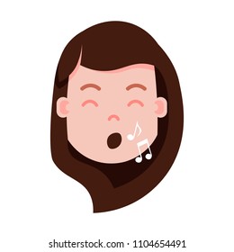 girl head emoji personage icon with facial emotions, avatar character, woman show singing face with different female emotions concept. flat design.