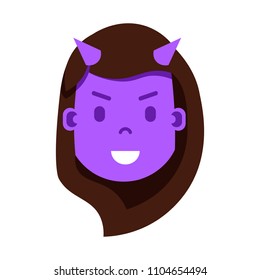 girl head emoji personage icon with facial emotions, avatar character, woman devil face with different female emotions concept. flat design.