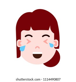 girl head emoji personage icon with facial emotions, avatar character, woman crying face with different female emotions concept. flat design.