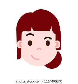 girl head emoji personage icon with facial emotions, avatar character, woman cunning face with different female emotions concept. flat design.