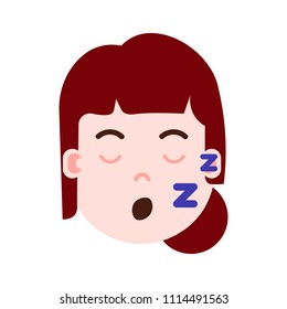 girl head with facial emotions, avatar character, woman sleep face with different female emotions concept. flat design.