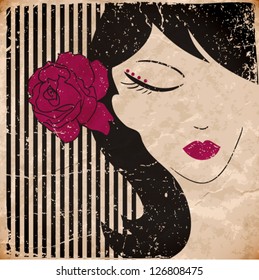 girl head with flower. vector