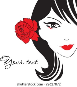 girl head with flower. vector