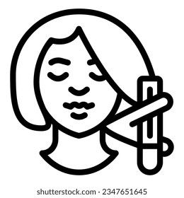 Girl head with hair curler line icon, makeup routine concept, morning hair care routine sign on white background, Woman and Hair waver icon outline style mobile, web. Vector graphics.