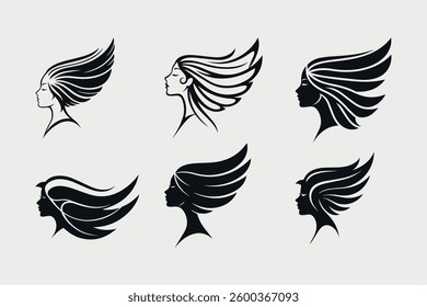 Girl Head hair flat vector set 