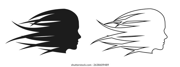 Girl head with hair fluttering in the wind
