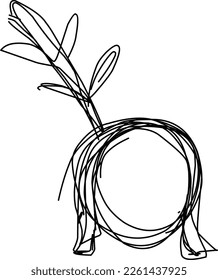 girl head hand drawing sketch with grass hairpin line art