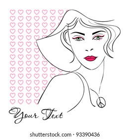 girl head and hearts. vector