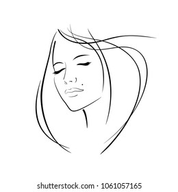 Girl head illustration. Eye, ear, hair lips neck Vector eps 10
