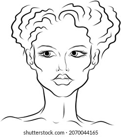 girl head line art vector digital illustration