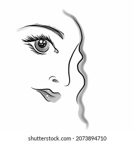 girl head line art vector digital illustration