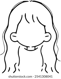 Girl Head Long Hair Hand Drawing Black Line Vector