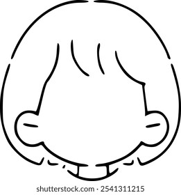 Girl Head Short Hair with Bangs Hand Drawing Black Line Vector