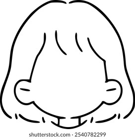 Dibujo de mano de línea negra de icono de cabello corto de cabeza de niña