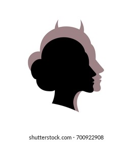 Girl head silhouette with devil shadow