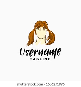  girl head vector design template . two pigtails girl vector design inspiration . logo design template