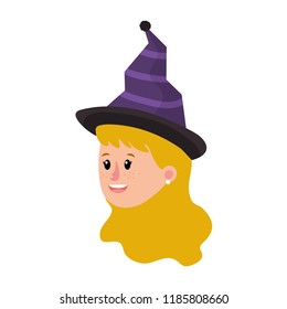 girl head with witch hat and hairstyle