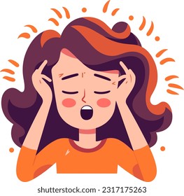 Girl headache flat design vector illustration.