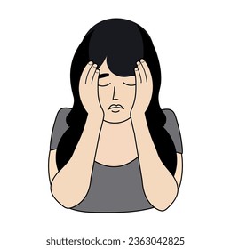 Girl with a headache on a white background. Vector isolated image for use in web design