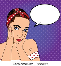 Girl with headband. Thinking bubble for your design. Pop art vector illustration.