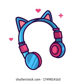 Girl headphone with cat ears vector illustration. Cute headphone. Flat cartoon style