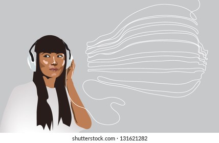 Girl with headphone vector