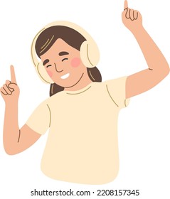 A girl with headphones dancing.