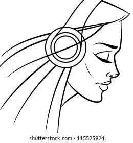 Girl with headphones listening to music