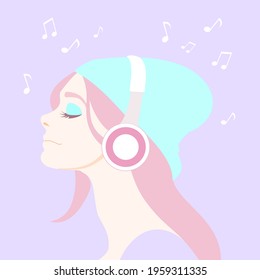 girl with headphones listening music