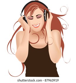Girl in headphones listening music