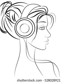 Girl with headphones and music