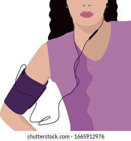 
Girl with headphones and phone armband vector illustration