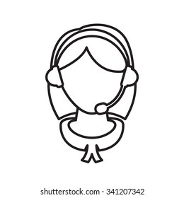 Girl with headset icon. Vector illustration