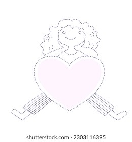 A girl with heart, cute cartoon for invitation card.
