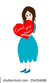 Girl with heart - Guard your heart concept-Vector illustration 