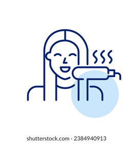 Girl heat straightening her long hair. Pixel perfect icon