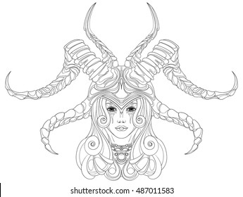 Girl in a helmet with horns