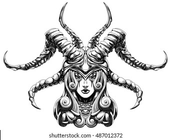 Girl in a helmet with horns
